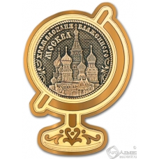 Магнит из бересты Москва-Храм Василия Блаженного глобус золото